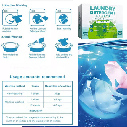 100 Sheets Laundry Detergent Eco-friendly Ultra Concentrated Washing Sheet