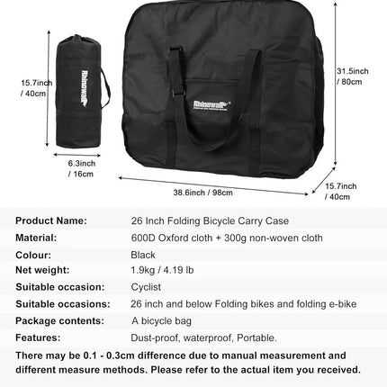 26 inch Folding Bike Transport Bag Loading Vehicle Carrying Bag Pouch Pack