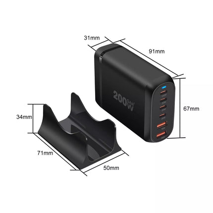 200w Gan USB C Fast Charging Station 6 Ports Pd Type C Charger For iPhone Laptop