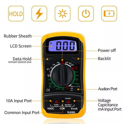 Digital Multimeter Automotive AC/DC Voltmeter Current Meter Multi Tester+4 Leads