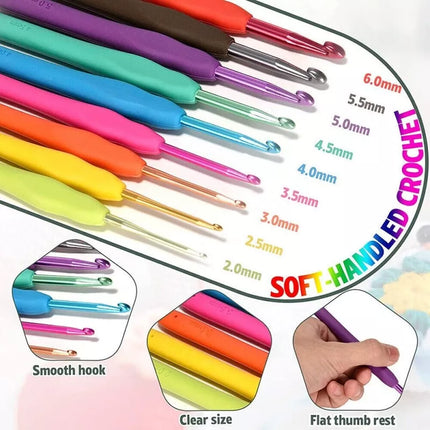 59Pcs Beginner Crochet Hooks Kit 5 Roll Yarn Knitting Needles Sewing Tools Pink