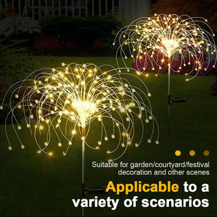2X Solar Fireworks 150 LED String Lights Fairy Starburst Xmas Garden Night Lamp Warm White