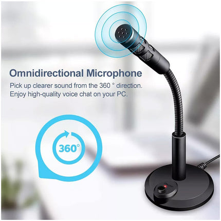Desktop Mini USB Stand Microphone Mic For Desktop Laptop PC Computer 360°