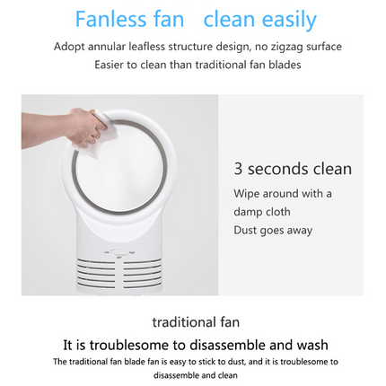 Noise-Free Bladeless Cooling Fan Quiet Gentle Breezes Safer Airflow 2 Gear