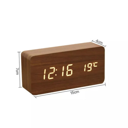 Wooden LED Digital Alarm Clock Temperature Bedside Table Time Display Room Decor