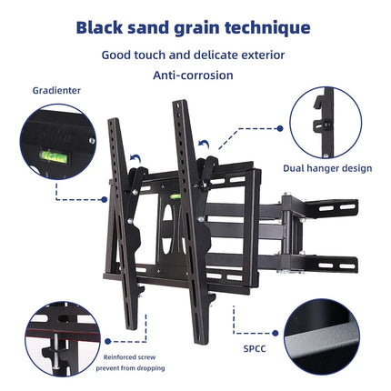 TV Wall Mount Bracket Swivel Tilt Full Motion 26 32 40 43 50 55 60 65 75in 50KG
