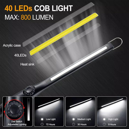 2pcs USB Rechargeable LED COB Work Inspection Light Magnetic Repair Lamp w Hook