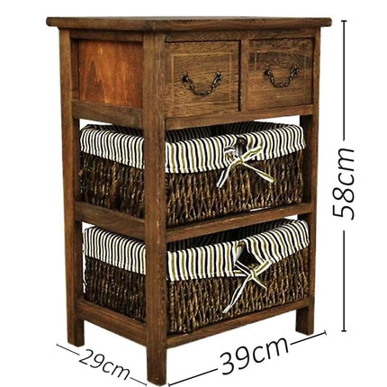 Country-style Cabinet Bed Side Table Vintage Cottage 3 Layers With 2 Baskets