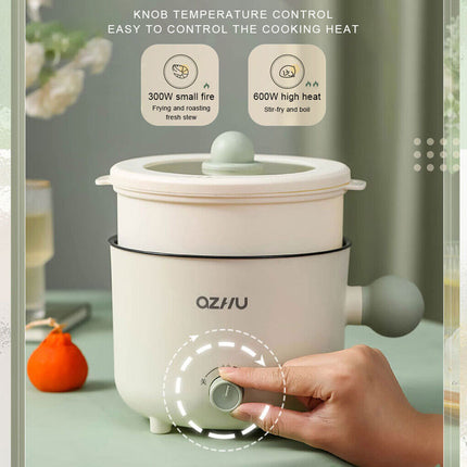 Green&White with Steamer 1.8L Portable Electric Hot Pot Trio Power Cooker Non Stick Pot Steamer 220V
