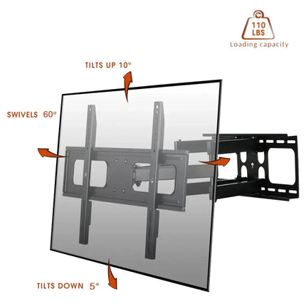 TV Wall Mount Bracket Swivel Tilt Full Motion 26 32 40 43 50 55 60 65 75in 50KG
