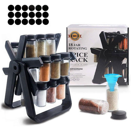 18pcs Jar Kitchen Countertop Holder Spice Rack Organizer Revolving Spice Rack Holder