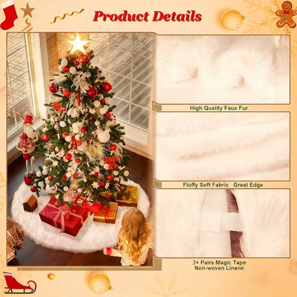 White Christmas Tree Skirt Base Long Plush Xmas Floor Mat Ornaments Decorations