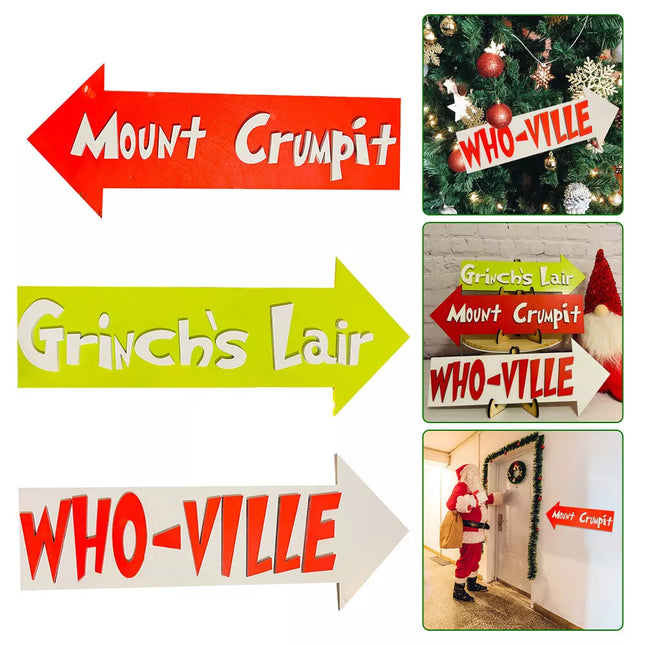 Christmas Wooden Sign Grinch's Lair Sign Xmas Stocking Tag Seasonal Tree Decor