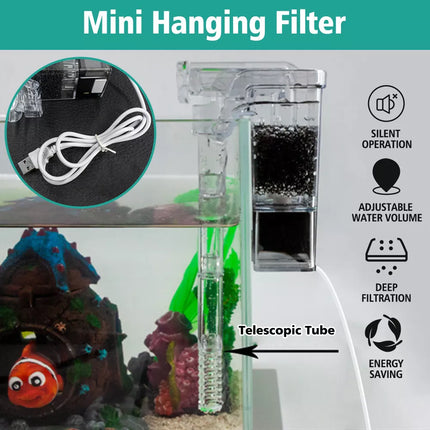 Mini Aquarium Fish Tank Waterfall Hang On External Oxygen Pump Water Filter