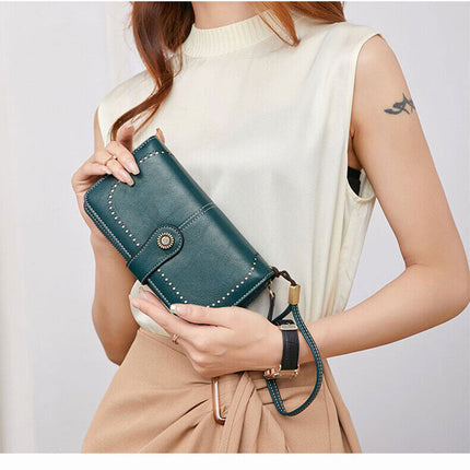 Women Leather Zipper Wallet Lady Long Purse Card Holder Coin Case Handbag Clutch