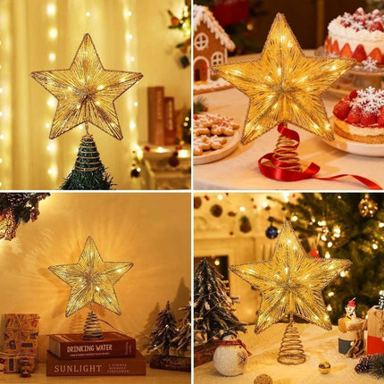 Gold Christmas Tree Topper Star Light Xmas Toppers Decorations Battery Operated