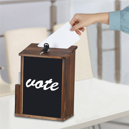 Wood Suggestion Box Donation Box Key Wall Mount Writing Board Suggest Drop Lock