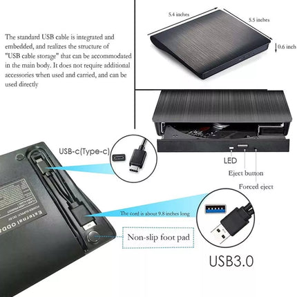 USB 3.0 External DVD CD VCD Writer Burner Reader Player Optical Drive for Laptop