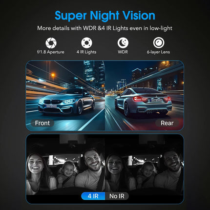 1080P Car Dash Cam Front and Inside Dash Camera Driving Recorder IR Night Vision