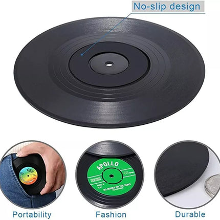 18PCS Retro Record Disk Coasters Vinyl Drinks Holder Non-Slip Mug Pads Placemat