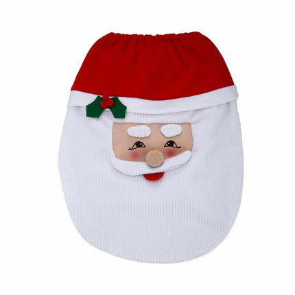4PCS Christmas Decorations Happy Santa Toilet Seat Cover And Rug Bathroom