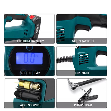 For Makita 18V Cordless Car Tyre Inflator Pump Air Compressor Battery Charger