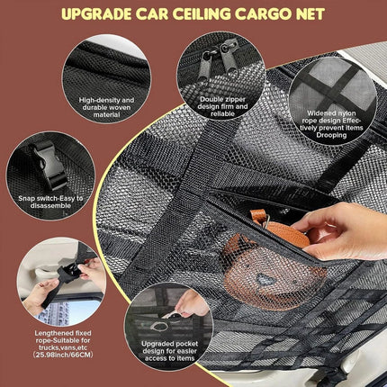 2Pcs Universal Mesh Storage Bag Car Roof Ceiling  Net Pouch Pockets For SUV Van