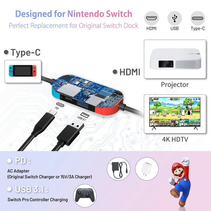 Nintendo Switch 1 Dock USB-C HDMI Mini Travel TV Connector Controller Charger