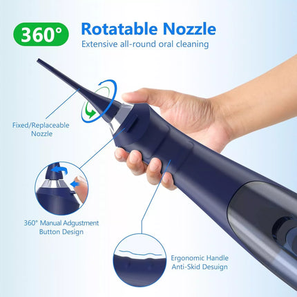Cordless Water Flosser Dental Oral Irrigator Floss Pick Teeth Cleaner w/Jet Tips Blue