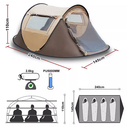 Waterproof Instant Up Beach Camping Tent 3 Person Pop up Tents Family Hiking Dom