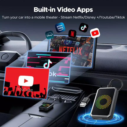 3 in 1 Wireless Carplay AI box Android Auto Adapter Converter w/Netflix YouTube