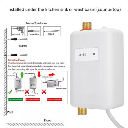 Electric Instant Hot Water System Tankless Shower Heater Under Sink Tap Faucet