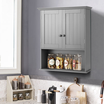 Wall Cabinet Bathroom Wooden Storage Organiser Kitchen Cupboard Home Grey