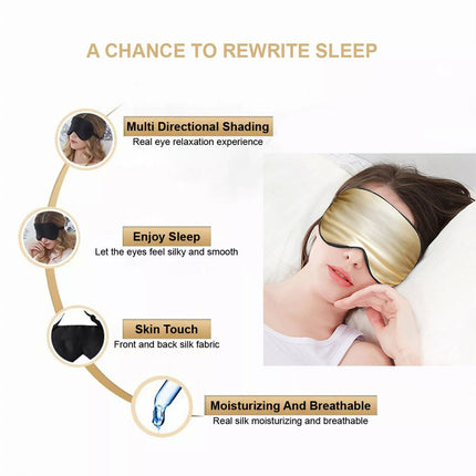 100% Pure Silk Sleeping Eye Mask Sleep Soft Blindfold Lights Out Travel Relax Golden