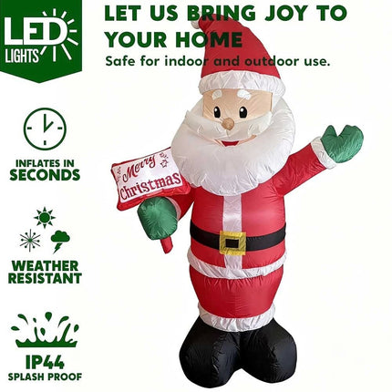 6FT Inflatable Christmas Santa White LED Lights Garden Merry Outdoor Indoor
