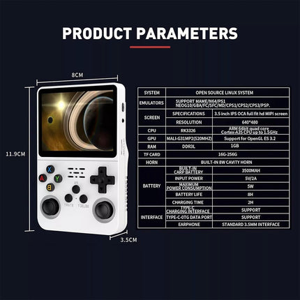 R36S Retro Handheld Video Game Console 3.5 Inch IPS Screen 128Gb White
