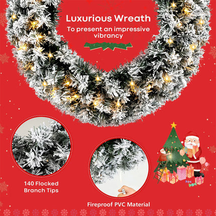 60CM Christmas Garland Wreath Xmas Hanging Decoration LED Lights Window Wall