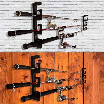 4X Wall Mount Fishing Rod Holder Horizontal 6-Rod Black Fishing Rod Storage Rack