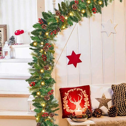 9ft Pre-lit Garland Christmas Decoration Artificial Greenery Pine Flower Flocked