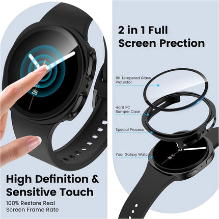 For Samsung Galaxy Watch 8 Case Cover With Glass Screen Protector 40mm Black