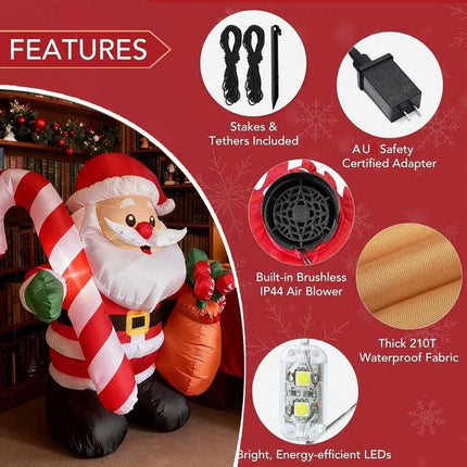 6Ft Inflatable Christmas Cute Fat Santa Claus With LED lights decoration Xmas