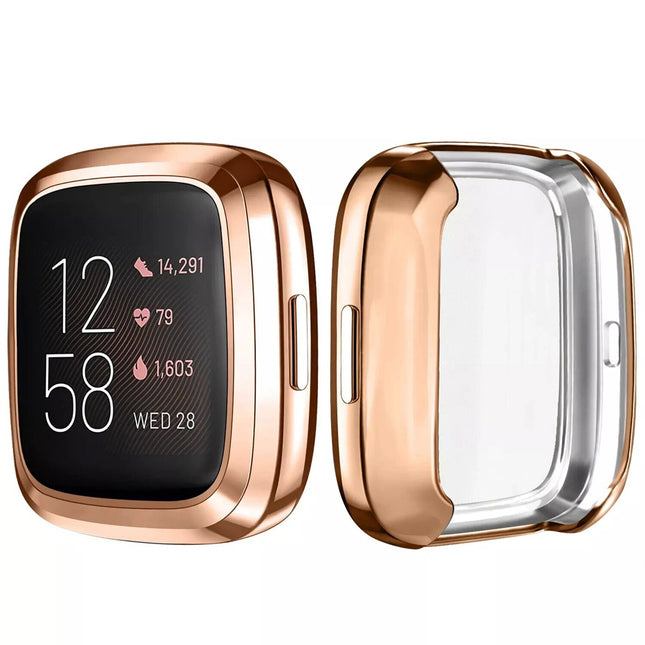 Rose Gold Fitbit Versa 4 / Sense 2 Case Cover Screen Protector Full Coverage Watch