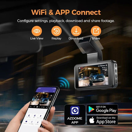 AZDOME M17 Pro Dash Cam Voice Activated Front Rear Wifi 64GB Card Loop Recording