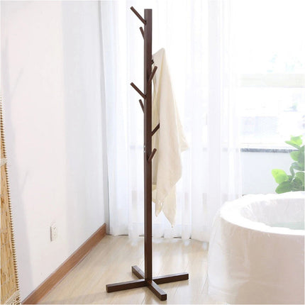 Solid Wooden Coat Rack Stand Tree Clothes Hanger Free Standing Hallway Hat Bag