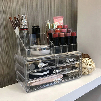 Clear Acrylic Makeup Holder Cosmetic Organiser 4 Drawer Storage Jewellery Box