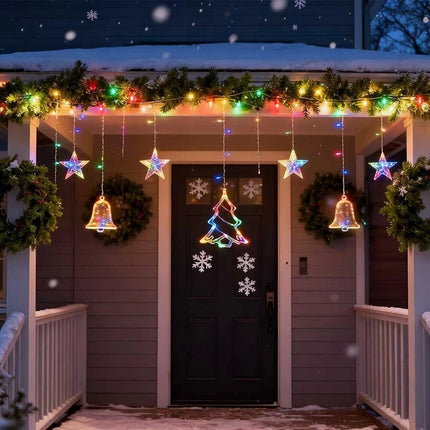 Christmas Hanging Deer Bells Curtain String Lights Garland Fairy Light Window 3M