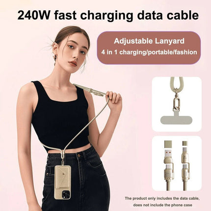 Gold Phone Lanyard With Fast Charging Cable Crossbody 240w Type c iPhone Samsung