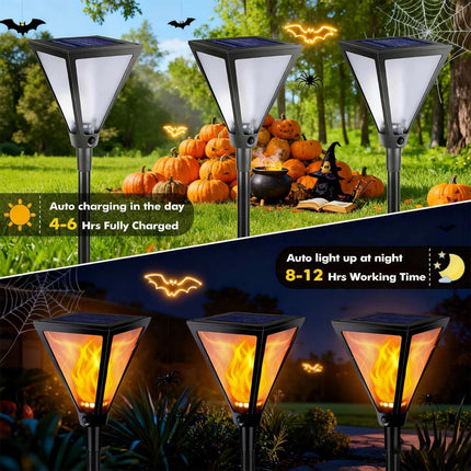 2Pcs Halloween Decoration Solar Outdoor Torch Lights Flickering Garden Light