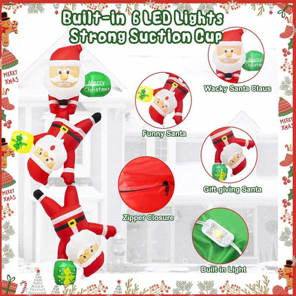 8Ft Inflatable Christmas Cute Funny Hanging Santa Claus With LED lights Xmas
