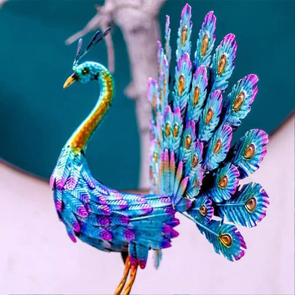 L Size Creative Metal Peacock Art Statue Ornament Craft Home Garden Desktop Table Decor